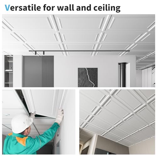 Art3d 3D Decorative Drop Ceiling Tiles - 24 x 48 Inches, White, 12-Pack