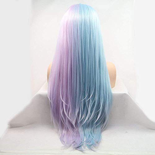 Pink and Blue 24-Inch Lace Front Wigs for Women - Long Straight Synthetic Hair, Pre-Plucked Natural Hairline, Festival & Holiday Style