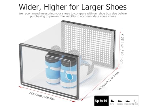 Kuject XXX-Large Clear Stackable Shoe Storage Boxes 12 Pack - Black