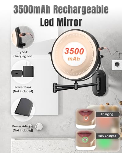 8 Inch Wall Mounted Magnifying Makeup Mirror with Light - Black - 30X/1X Variation