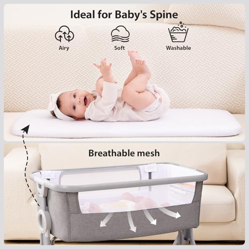 Baby Bassinet Bedside Crib - 3-in-1 Portable Infant Sleeper with Adjustable Height