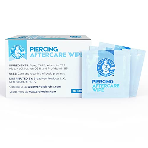 Unscented Piercing Aftercare Wipes - Saline Ear & Body Piercing Cleaner, 200 Count