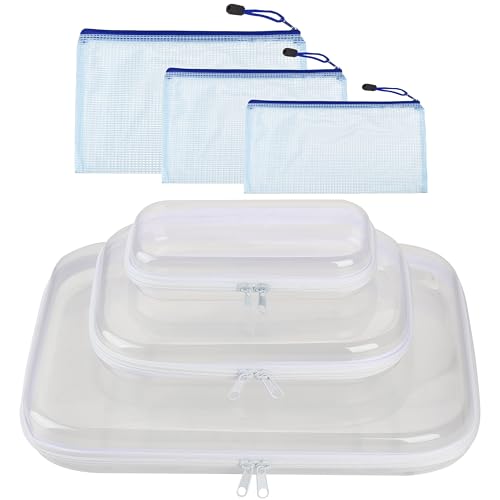 Hard Shell Clear Makeup Bags, Transparent Zipper Pouches, 3 Each, Combo Pack, 6 Pcs Set, Transparent Zippered Pouch, Bliss Bins, Clear Pencil Pouch, Hard Plastic Zipper Bag
