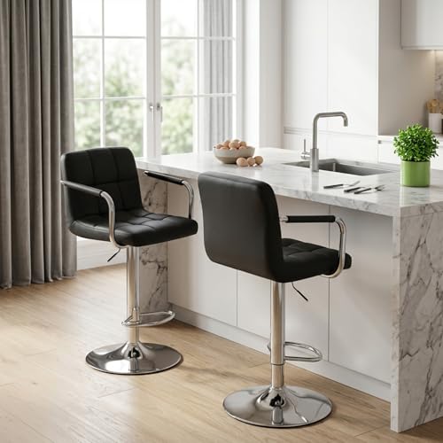 DUMOS Swivel Bar Stools Set of 2 - 24.2''-32.5'' Height, PU Leather, Black