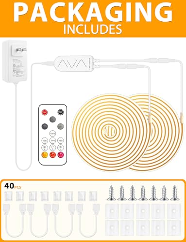 Lamomo 65.6Ft COB LED Strip Lights Warm White Dimmable Waterproof Neon Tape with Remote
