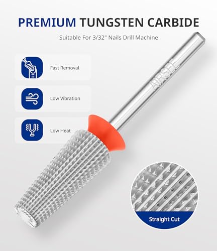 AIRSEE 5-in-1 Tungsten Carbide Nail Drill Bit - Fine, XF, 2XF, Silver, Left/Right Hand