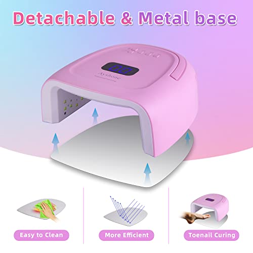 Ayshone 60W Rechargeable Cordless LED Gel Nail Lamp with Pink Handle, Auto Sensor, LCD, 4 Timer Settings