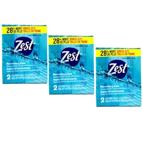 Zest Refreshing Aqua Deodorant Bar Soap with Vitamin E, Rinses Germs Away, 2 ct, 4.12 oz Each (Pack of 3)