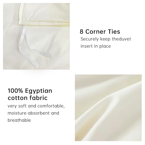 Queen Size Cream White Duvet Cover Set - Ultra Soft 100% Egyptian Cotton, No Comforter