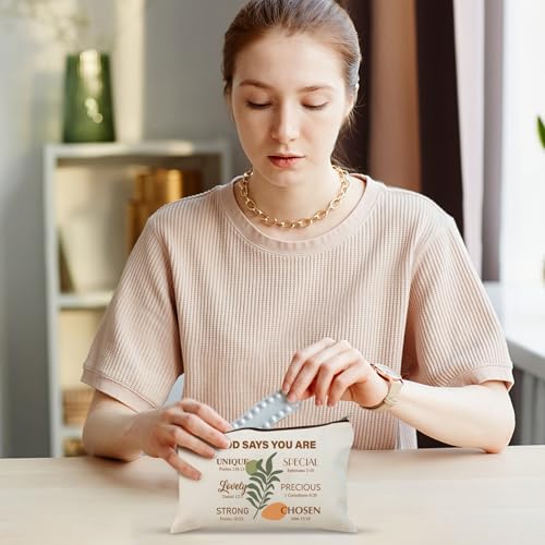 48 Pcs Christian Cosmetic Bags Bulk for Women Bible Verse Makeup Bags Christian Gifts Inspirational Canvas Pouches with Zipper for Cosmetics Journaling Motivational Supplies