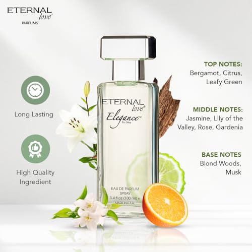 Eternal Love Elegance for Men Eau de Parfum Spray 3.4oz – Long Lasting Summer Fragrance - Variation of Elegance for Men