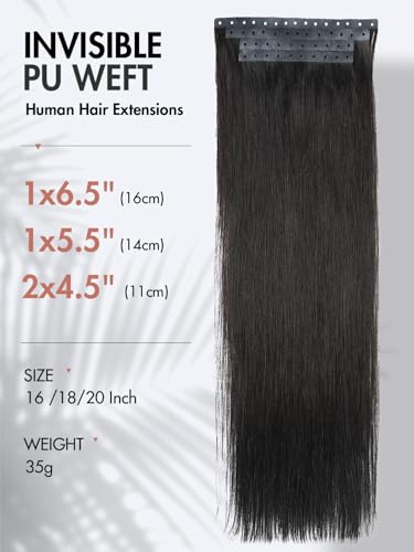 Black 18 Inch Human Hair Extensions Micro Ring PU Tape-In Beaded Weft - 4Pcs 35g