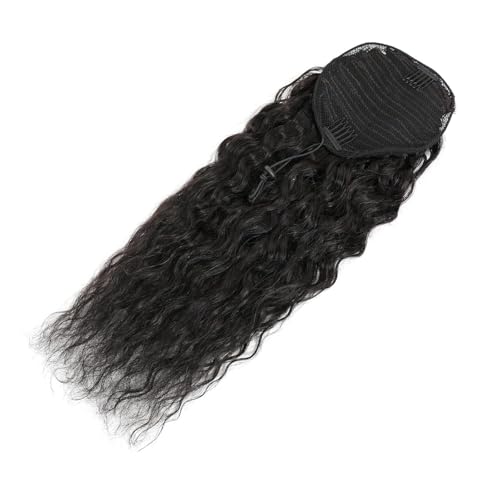 Water Wave Human Hair Drawstring Ponytail Extension for Black Women - 24 Inch Curly Style