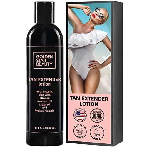 Tan Extender Daily Moisturizer - Best After Tanning Lotion w/Organic Oils and Hyaluronic Acid to Extend Your Tan from Sunless Tanner, Spray Tan, Sun or Tanning Bed 8.0 fl.oz.- Booklet included