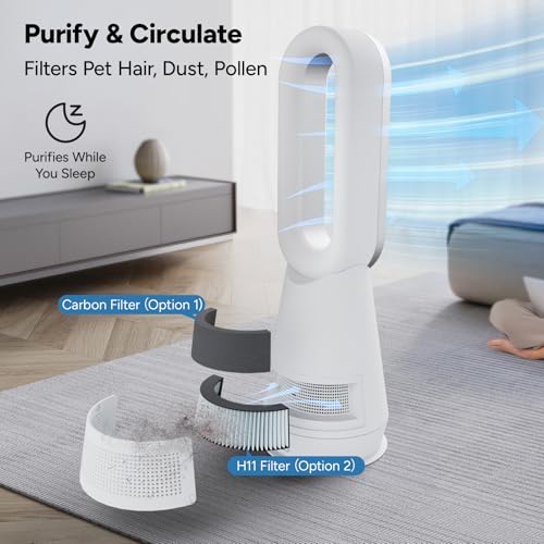Faryuan 2-in-1 Bladeless Tower Fan with Air Purifier, 8-Speed Oscillating Quiet Fan for Bedroom & Office