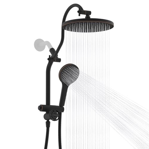Hibbent 10-inch Rain Shower Head Combo with Bronze Finish, 3 Handheld Sprays & Self-Cleaning