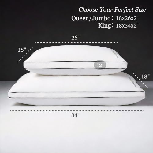 White Gusset King Pillows Set of 2 - Medium Firm Support Down Alternative