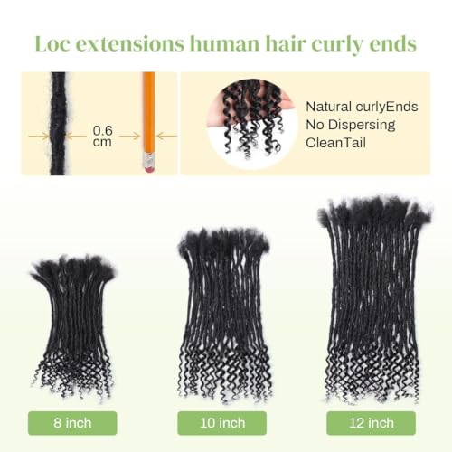 POUWENEY 12in Human Hair Curly Dreadlock Extensions - 50 Strands, 1b / 12 Inch