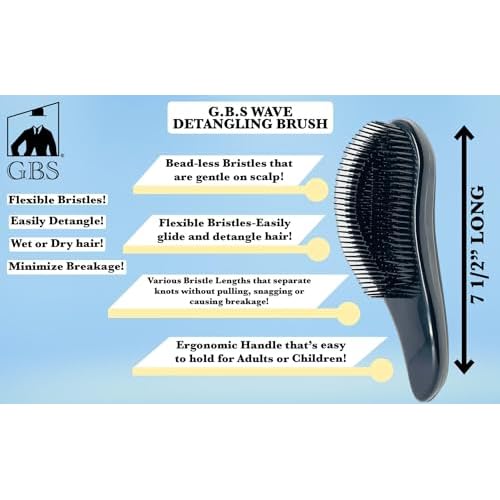 GENTS 5-Piece Hair Detangling Brush Set - Professional Salon Quality Comb & Brush Kit for Men Women - Anti-Static Black Bristles for All Hair Types