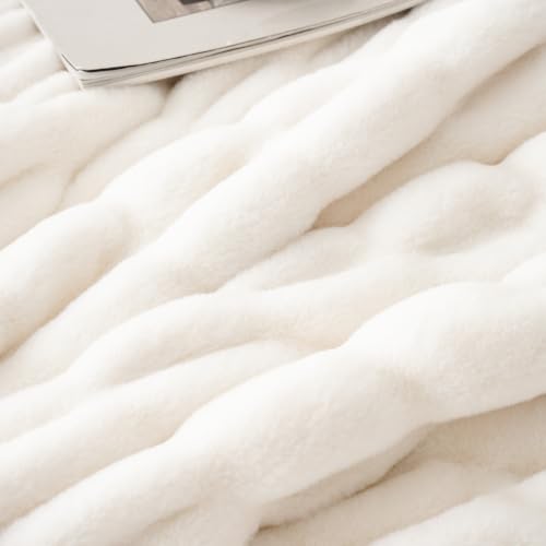 BATTILO Soft Ivory Faux Fur Throw Blanket 50x60 Inches Double-Sided Couch Decor