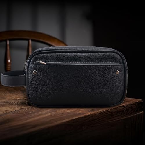 KAIDUCHKDC Black Anti-Theft Lock PU Leather Toiletry Bag for Travel