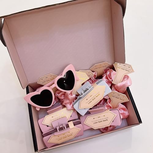 Bridesmaid Gift Scrunchies & Claw Clips Set - 16pcs White & Pink, 4.1 inch