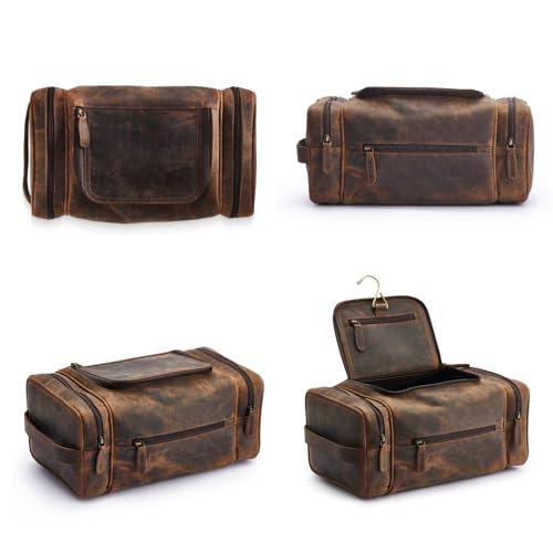 NomadCraftsCo. Extra Large Leather Toiletry Bag for Men - Premium Leather Men's Toiletry Bag for Travel, Dopp Kit, Pouch, Large Travel Organizer