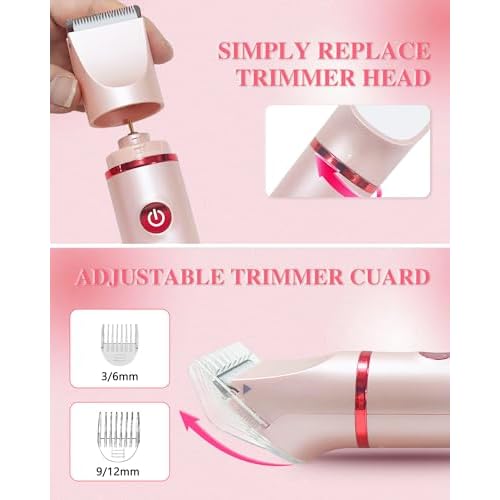 3-in-1 Bikini Trimmer for Women, Electric Razors Shaver for Public Hair - Rechargeable Body Hair Trimmer, Portable Detachable Removal Kit, lPX7 Waterproof Lightweight with LED Display, Gift for Women
