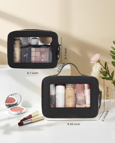 Travel Clear Makeup Bag Set Dual Black TSA Approved Cosmetic Organizer with Zipper