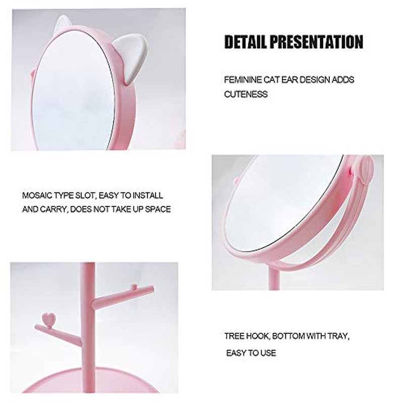 Desk Mirror in Cute Cat Ears Shape-Kawaii &Vanity Mirror for You in Bathroom or Bedroom- Pink