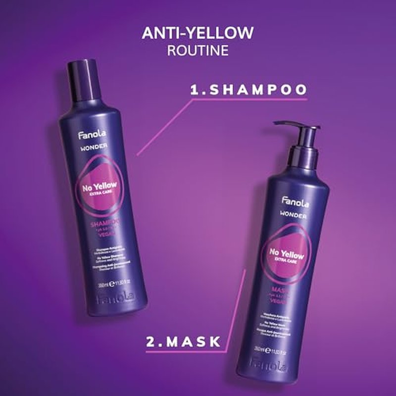 Fanola Wonder No Yellow Purple Shampoo - Purple Color Depositing Shampoo for Blondes, Bleached & Grey Hair - Formulated with Violet Pigment to Remove Brassy Tones from Hair (33.8 Fl Oz)