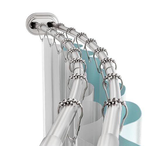 Adjustable Double Curved Shower Curtain Rod - No Drill Tension Mount, 50-72 Inch Satin Nickel