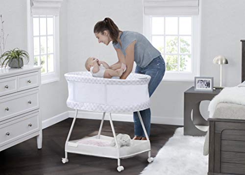Baby Bassinet with Airflow Mesh Bedside Crib, Vibration Lights & Music, Grey Infinity