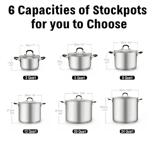 20 Quart Stainless Steel Stock Pot with Lid - Professional Cooking Pot for Pasta & Soup