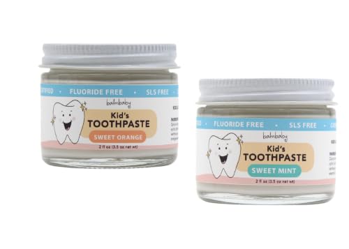 Kids Natural Fluoride-Free Toothpaste 2-Pack - Mint & Orange, SLS Free, Vegan, Zero Waste Glass Jar
