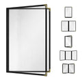 4-View Restaurant Menu Cover - 8.5 x 14 Black Vinyl with Gold Corners, Side-Loading, 2 Pages - Variation of THIS listing