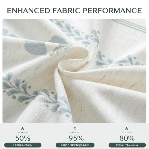 White Green 2-Pack Pinch Pleated Floral Linen Curtains 40x84 Inches for Living Room & Bedroom