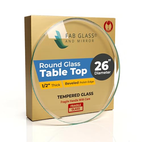 26 Inch Round Tempered Glass Table Top with 1/2 Inch Beveled Edges – Heavy-Duty, Easy to Clean