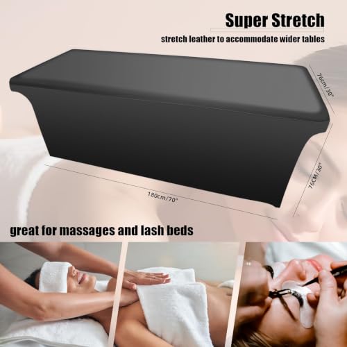 Black Wipeable PU Leather Lash Bed Cover with Pockets 6ft Waterproof Massage Table Topper