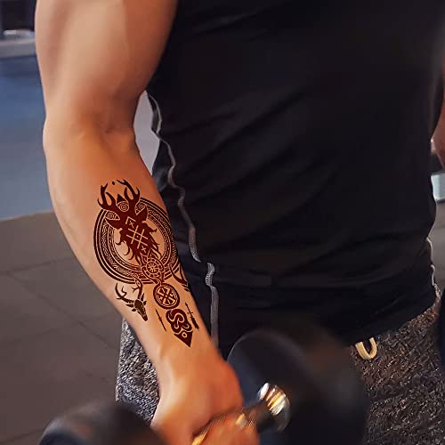 Temporary Tattoos AWLEE Waterproof Viking Tribal Totem - Long Lasting Fake tattoo for Men and Women 10 Sheets