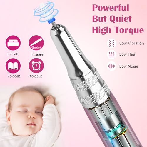 Cordless Professional Nail Drill Kit - Pink, 35000RPM, Rechargeable Efile for Acrylic & Gel Nails