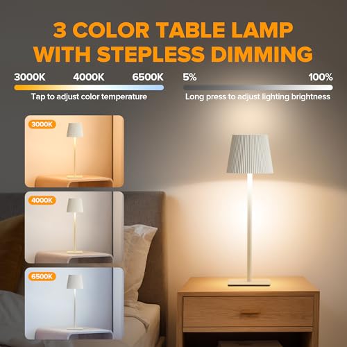 Cordless Table Lamp 4 Pack - Rechargeable Battery, Adjustable Heights, Waterproof, Touch Dimming, White