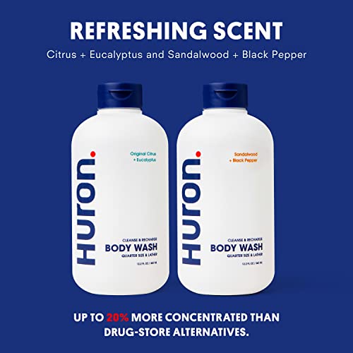 Huron Citrus Eucalyptus Body Wash 12.2 Fl Oz 2-Pack - Non-Toxic Hydrating Shower Gel