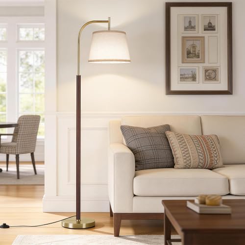 Wood Walnut Floor Lamp for Living Room - Mid Century Modern Standing Light