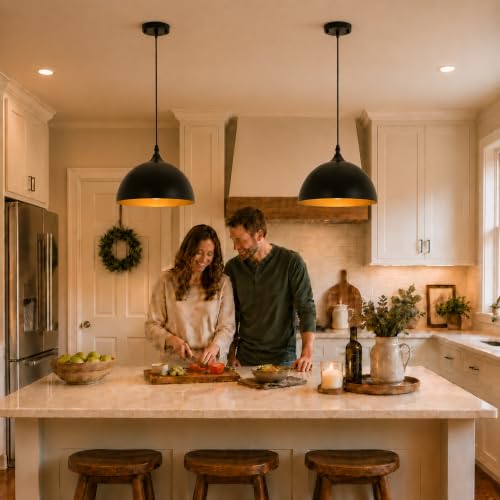 Farmhouse Pendant Lighting for Kitchen Island 2 Pack Black Metal Dome Light Fixture - 11.8 Inch Ceiling Variation