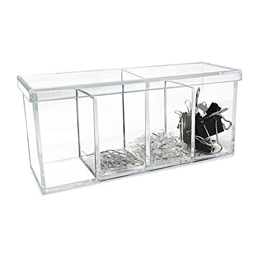 Isaac Jacobs 2-Pack 4-Compartment Clear Acrylic Organizer with Lid – Makeup, Office & Craft Storage