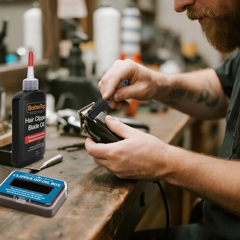 2PCS Premium Hair Clipper Blade Lubricating Oil for Clippers, with Oil Dip Box and Barber Clipper Brush