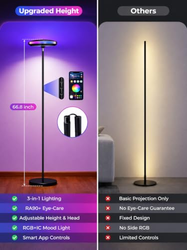 Smart RGB Floor Lamp with Ripple Projector, Adjustable Ambient Lighting