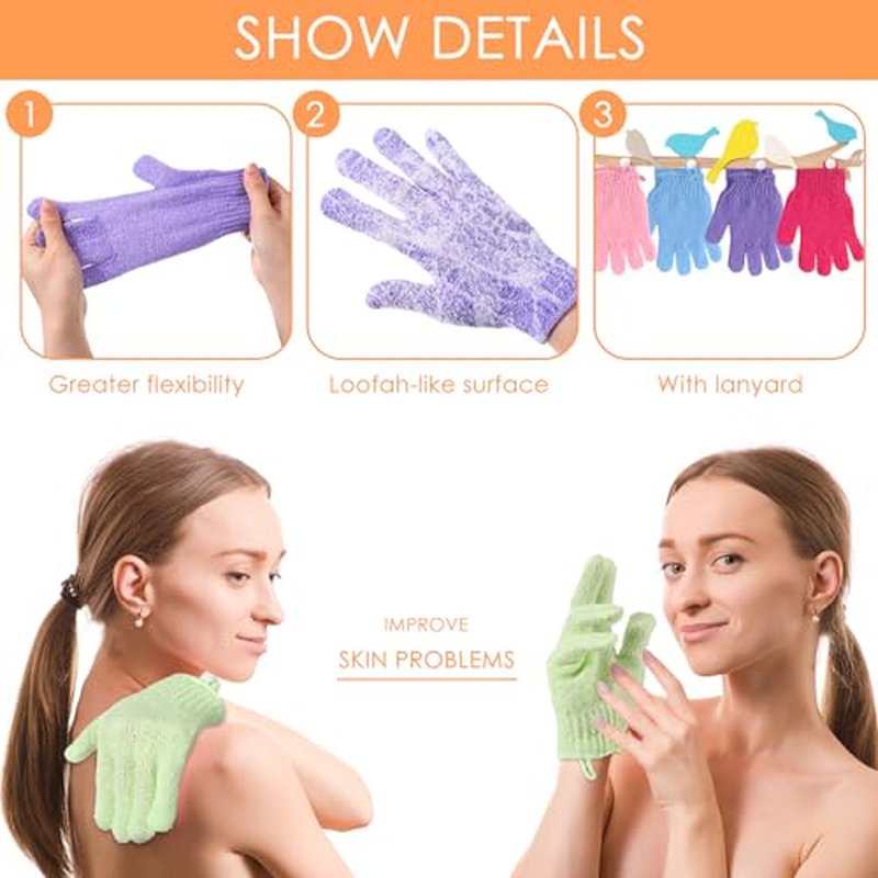100 Pcs Exfoliating Gloves Bulk for Shower Body Double Sided Gloves Exfoliating Bath Mitt with Hanging Loop Bath for Women Men Bathing Skin Scrubber Accessories Beauty Spa (Multicolor)