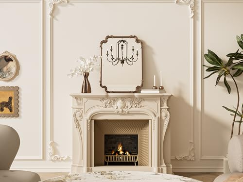 Antique Gold Rectangle Wall Mirror 22 x 30 - Baroque Scroll Frame, French Mantle Style